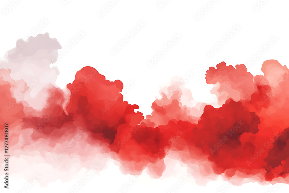 Poster abstract red and white cloud-like shapes creating a soft, artistic background.