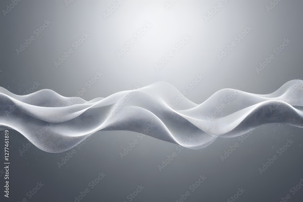 Poster ethereal white mesh waves in minimalistic misty gray abstract background
