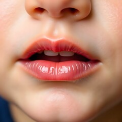 Fototapeta premium Close-up of child's glossy lips with soft features
