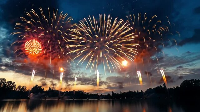 fireworks display at night footage