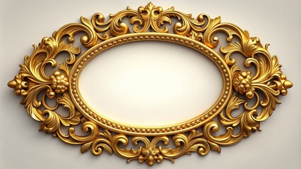 Gold Oval Rococo Frame 3D Render, Ornate Design, Luxury Concept, gold frame, rococo gold frame, rococo design
