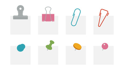 クリップ・ピン・画鋲セット／文房具／ベクターイラスト