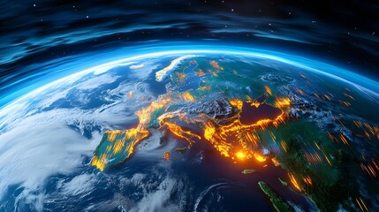 Obraz premium Europe Night Lights Earth Globe View - Futuristic Technology