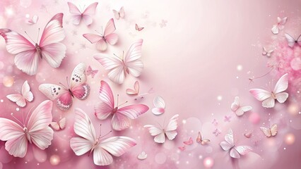 Fototapeta premium Pink Butterflies Soft Pastel Composition, Floral Background, Dreamy Concept, Wallpaper Art Keywords Butterfly, Pink