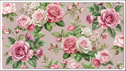 Pink Rose Floral Pattern Watercolor Painting, Blush Background, Romantic Blooms, Botanical Illustration roses, watercolor