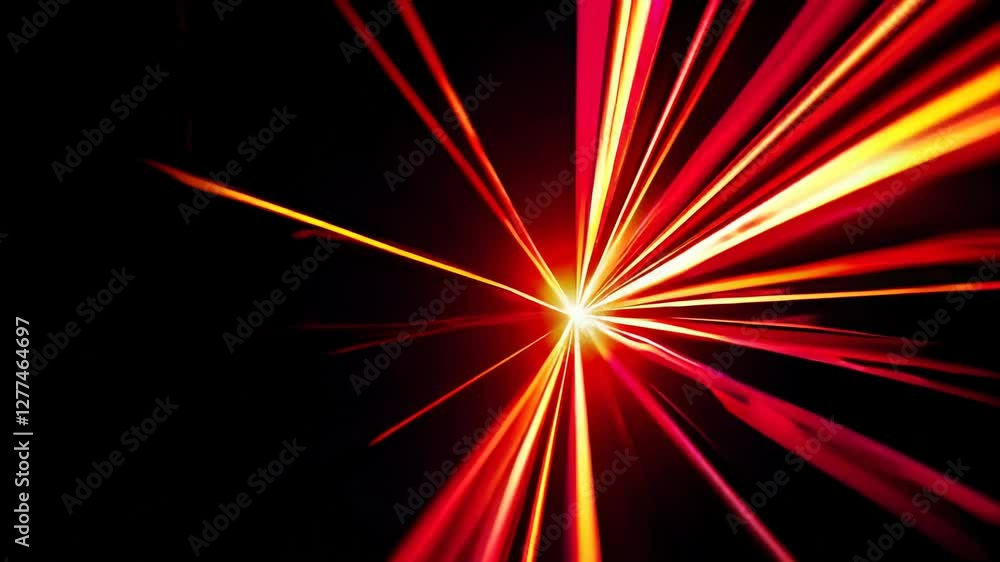 Aufkleber Abstract light beams in red and orange crossing in darkness, creating a dynamic visual effect. Futuristic design and energy concept