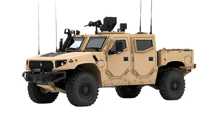 Military vehicle, desert camouflage, stationary. Possible stock photo for military equipment