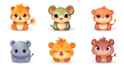 Fototapeta premium Cute cartoon animal illustrations.