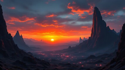 Naklejka premium Majestic Red Rock Landscape at Sunset With Orange and Pink Skies Backgrounds