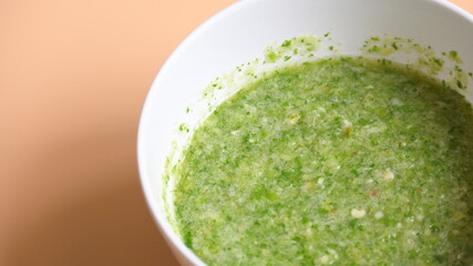 Thai spicy seafood dipping sauce on white bowl