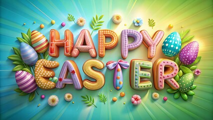 Three dimension text Happy Easter, editable style effect template