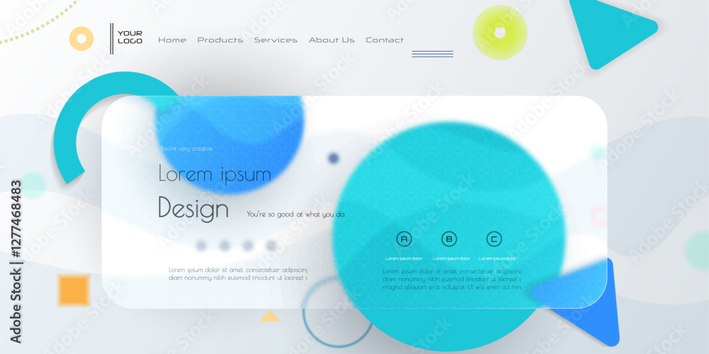 Poster abstract transparent glass. element with blur geometric, circle shape, gradient color background. mo