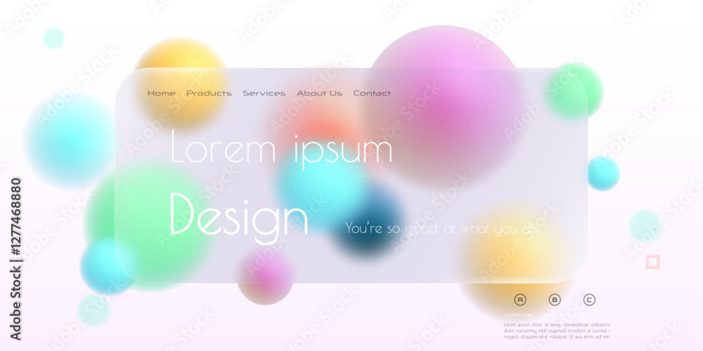 Poster abstract transparent glass. element with blur geometric, circle shape, gradient color background. mo
