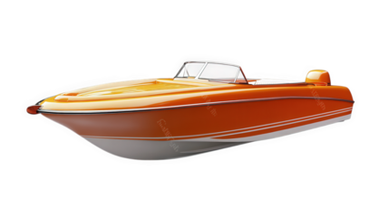 a sleek. modern orange speedboat with a streamlined design. emphasizing its recreational purpose on water the boat features a glossy finish and a minimalist aesthetic. ideal for leisure activities suc