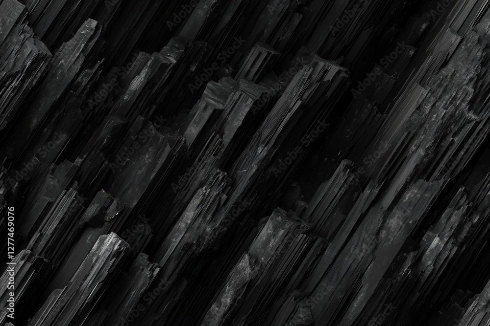 Poster seamless black tourmaline abstract texture featuring dark, jagged formations with a mix of black and
