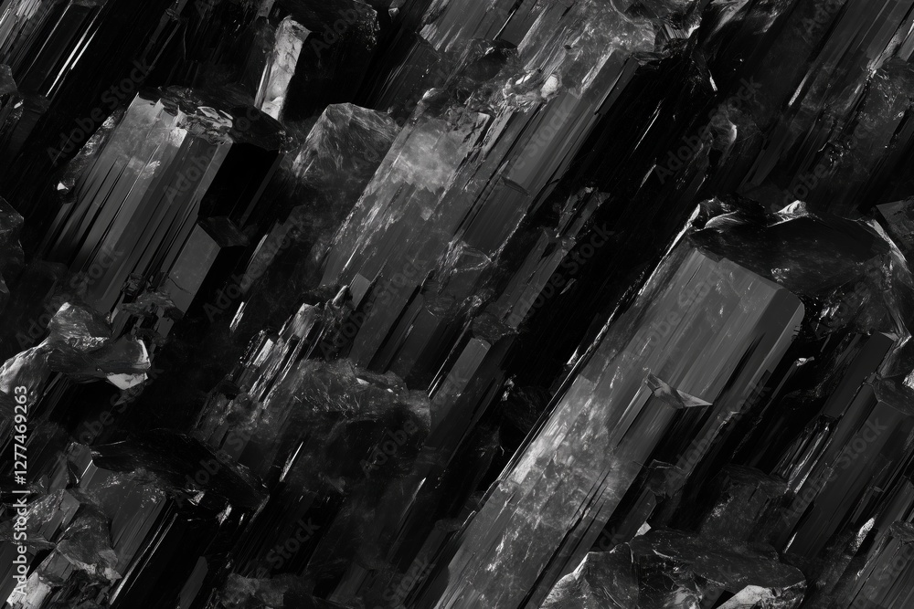 Poster seamless black tourmaline dark, crystalline structures with sharp edges and a glossy surface, creati