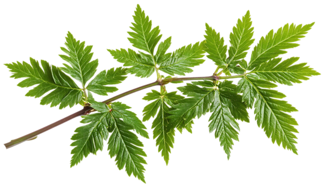 Close-up of green leaves on stem. Botanical plant. Nature background. High-quality image