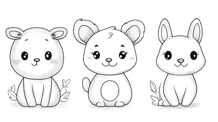 Obraz premium Cute cartoon animal sketches, coloring page