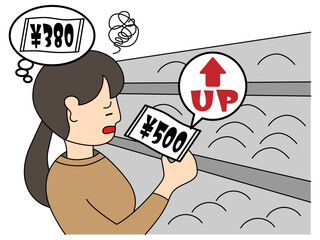 物価高騰に戸惑う表情の女性のイラスト