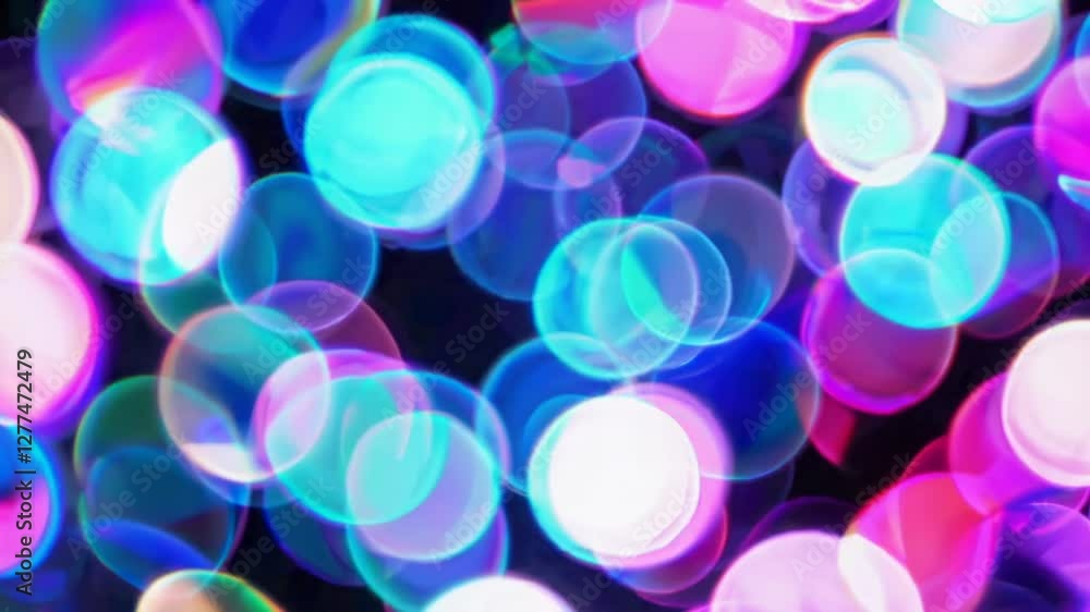 Poster abstract background with multicolored bokeh lights in purple, blue, and pink hues creating a dreamy 