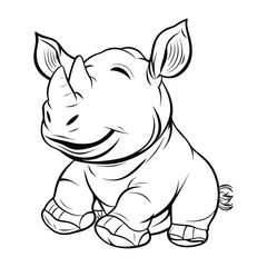 Cute Cartoon Rhino Sitting Illustration