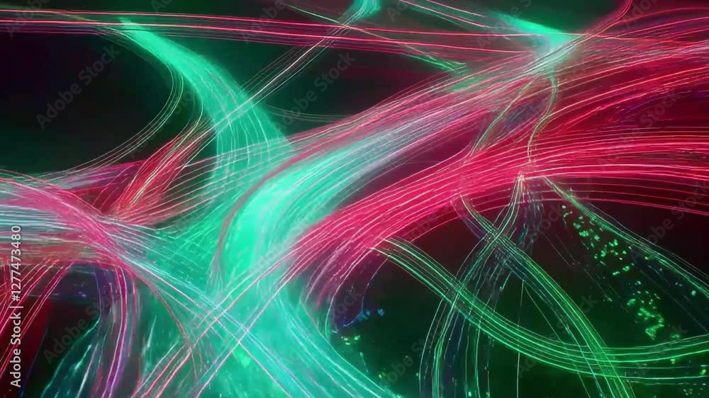 Poster futuristic glowing fractal waves with dynamic colorful lines in abstract digital design