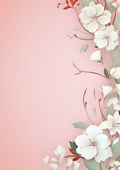 Floral background with pink flowers. border pattern on pink background