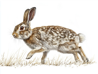 Obraz premium Eastern Cottontail Rabbit in natural Pose Isolated on White Background