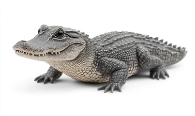 Naklejka premium Realistic toy alligator figure positioned on a white background, showcasing intricate details and textures