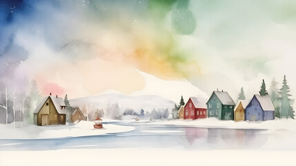 North Pole or Winter Wonderland watercolor painting
