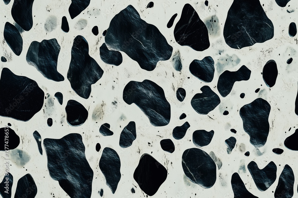 Poster seamless dalmatian jasper abstract pattern featuring irregular black and white shapes resembling sto