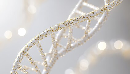 Gold-detailed DNA helix in a soft light background
