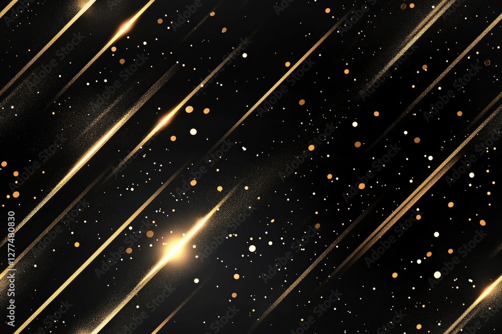 Poster a stunning abstract background featuring golden streaks and shimmering stars against a black backdro