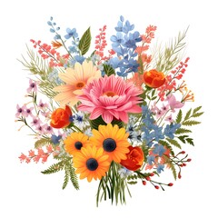 Bouquet of colourful flowers. Colourful flowers of different colours in the bouquet. 