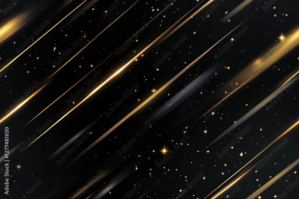 Poster a dynamic abstract background featuring streaks of golden light against a dark starry backdrop, crea