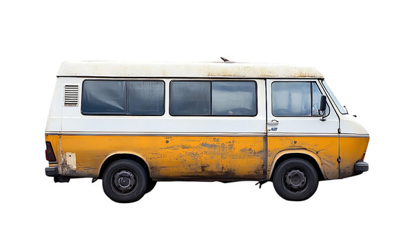 Old, weathered van parked outdoors. Possible use Stock photo for vintage vehicles, transportation