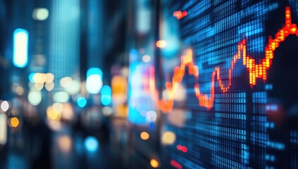 Fototapeta premium Night city street view, falling stock market