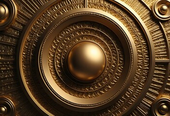 Fototapeta premium Golden Concentric Circles with Central Sphere Detailed Surface Texture