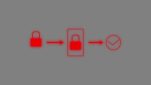 Neon Tow Multi factor, two steps authentication icon animation on black background.