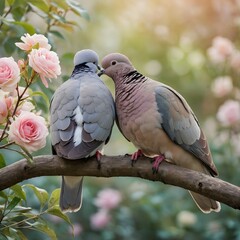 Obraz premium Peaceful Doves Nestled Together in the Calm of a Serene Garden