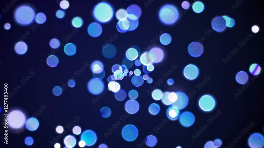 Aufkleber dark background with floating blue and white bokeh circles, abstract light pattern. festive backdrop
