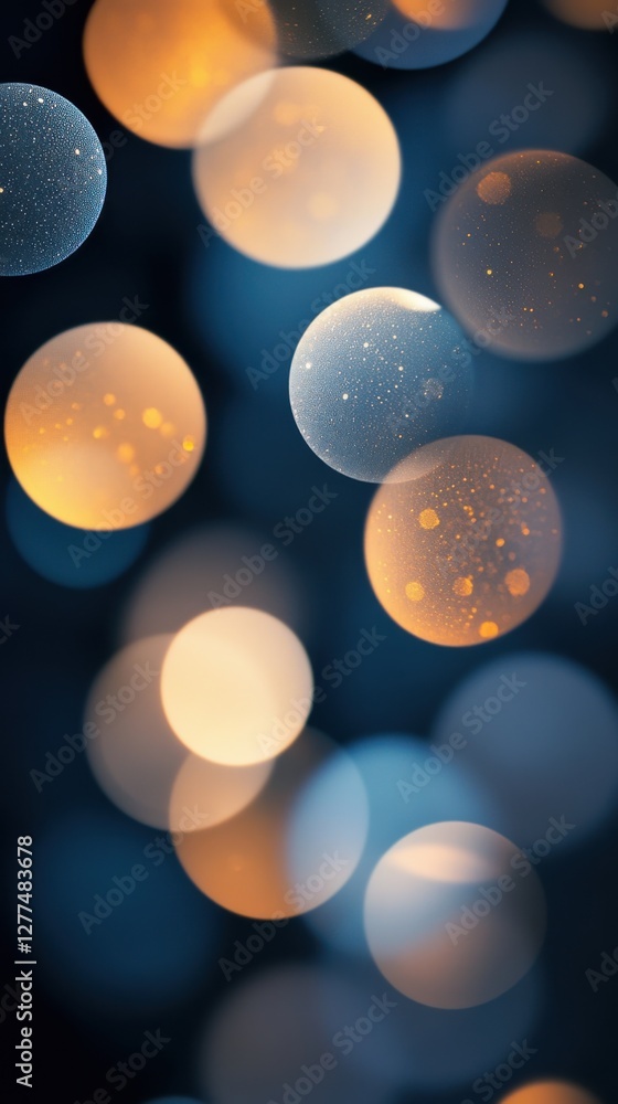 Poster subtle glowing orbs floating in abstract motion, floating luminous spheres. vertical