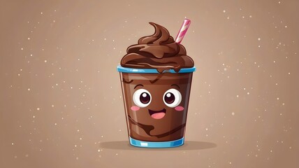 cute chocolate milkshake cartoon icon illustration food and drink icon concept isolated premium vector emoji kawaii chocolate milkshake emoji generative ai