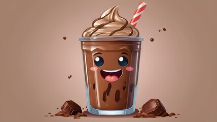 cute chocolate milkshake cartoon icon illustration food and drink icon concept isolated premium vector emoji kawaii chocolate milkshake emoji generative ai