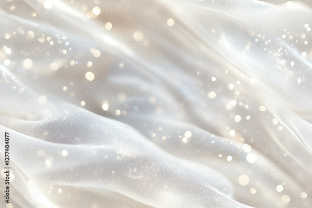 Poster a soft, flowing white fabric with a dreamy, ethereal quality, featuring subtle sparkles and a smooth