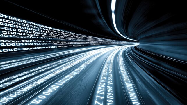 Digital tunnel. Binary code. Abstract motion. Background of data flow. Possible use stock photo