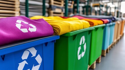 Colorful recycling bins with blankets in a sustainable environment