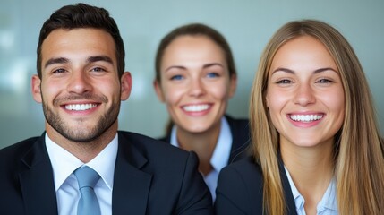 Smiling Professional Team in Business Attire at Office Environment