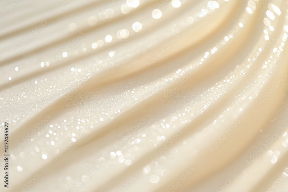 Poster close-up of elegant, shimmering fabric with soft folds and a sparkling texture, creating a luxurious