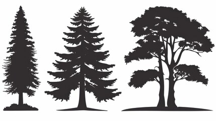 Fototapeta premium Captivating Vector Set: Pine Tree Silhouettes in an Evergreen Forest of Firs and Spruces